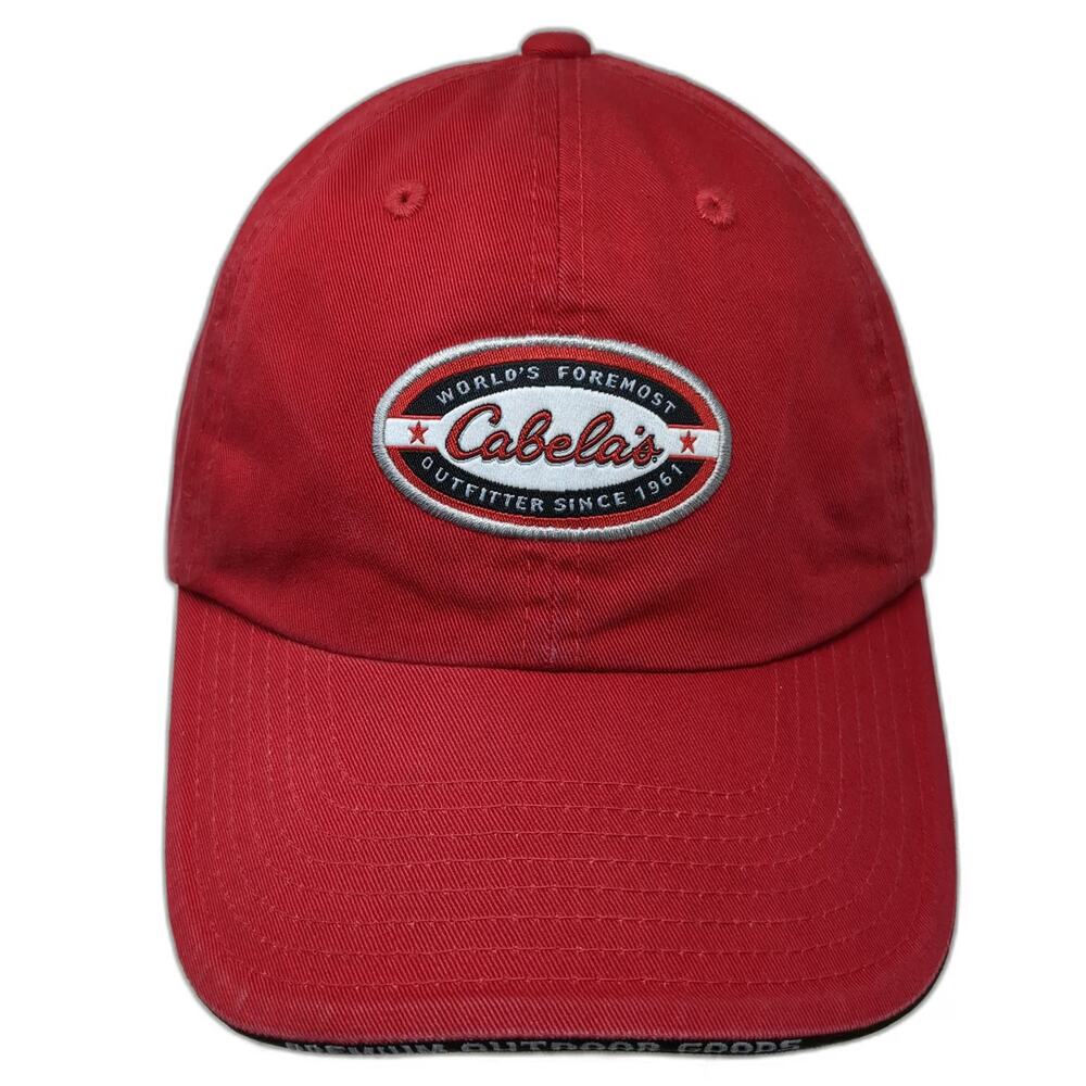 Cabela's Baseball Cap Red White Black One Size Slideback Embroidered Patch Hat